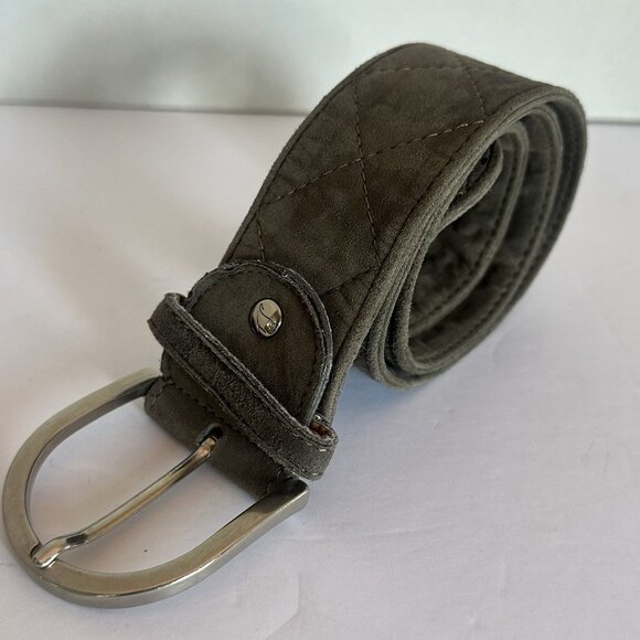 Tailored Sportsman Quilted Leather Belt Soft Gray Silver Sz Small Handmade Italy - Picture 3 of 11